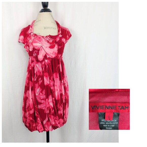 Vintage Vivienne Tam Bubble Dress Small Red Floral - Picture 1 of 8
